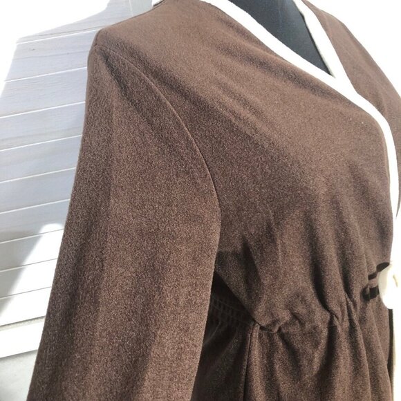Vintage 70s 80s Fleece Robe Small Cream Brown - Picture 5 of 11